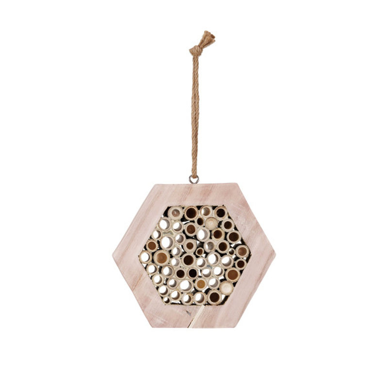 Paulownia Wood And Bamboo Hexagon Shaped Insect House With Jute Hanger