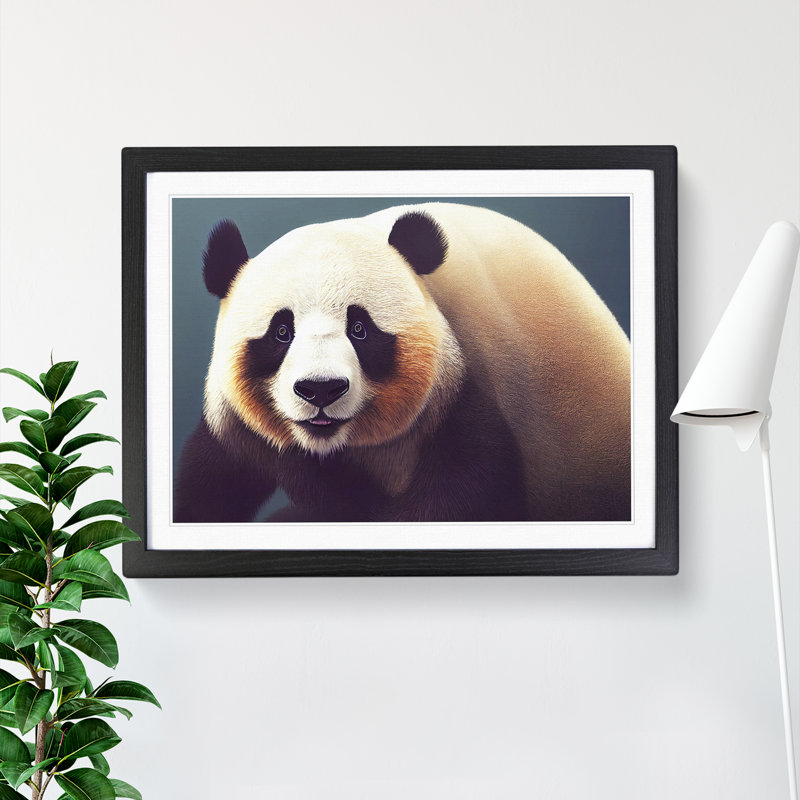 Delightful Panda - Single Picture Frame Painting, Black, 46cm H x 64cm W x 2cm D