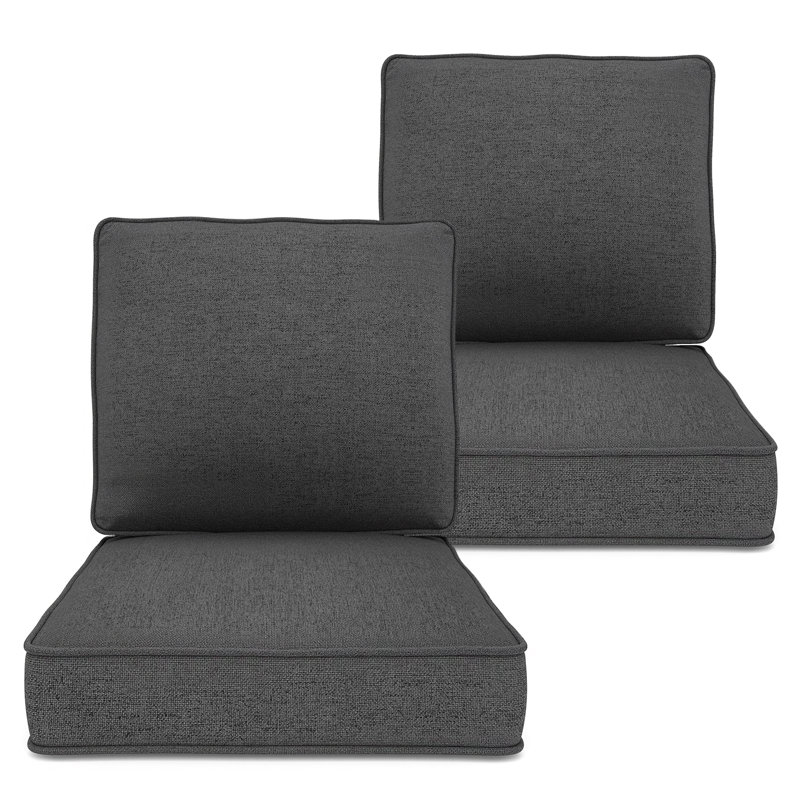 Outdoor Chair Cushions, 24" X 23" High-Density Foam Deep Seat Patio Cushions With Olefin Fabric & Removable Zipper Cover, Outdoor Furniture Replacement Cushions Set Of 2 For Chair Sofa Couch