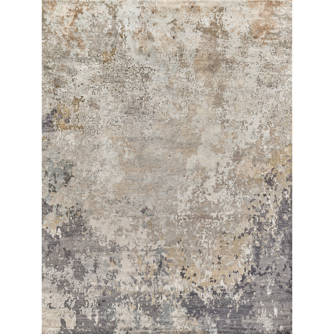 Laureno Abstract Hand-Knotted Silver/Blue Area Rug EXQUISITE RUGS Rug