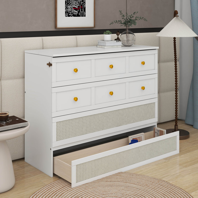 Lit escamotable double avec tiroirs, Blanc