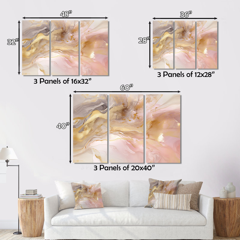 Art mural abstrait sur toile, décor de symphonie pastel or rose - Hendrik, H 40 po x l 60 po x P 1 po