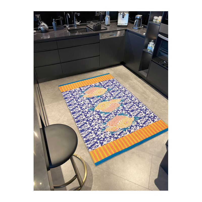 Tapis jaune tissé à motif géométrique vert clair, Tapis de couloir 2 pi 6 po x 9 pi 10 po inclus