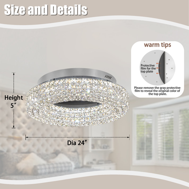 24" Crystal Chandeliers,Round Chandelier For Living Room Modern Ceiling Light Fixture Lamp For Foyer Bedrooms Dining Room Hallway(Silver Chandelier)