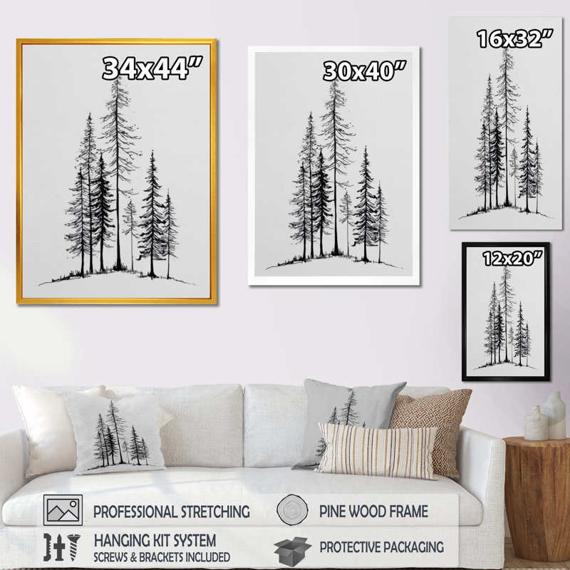 «Pine Tree Forest In Winter Wonderland», décoration murale pin, art mural encadré nature, Cadre photo unique, Blanc