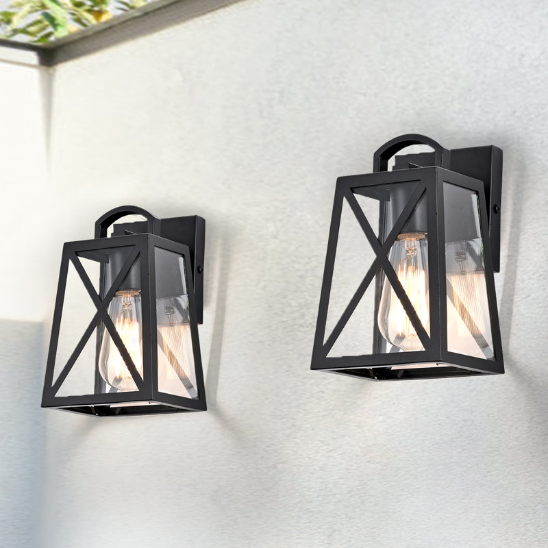 Scots Black Outdoor Wall Lantern with Clear Glass Outdoor Wall Light 2 Pack