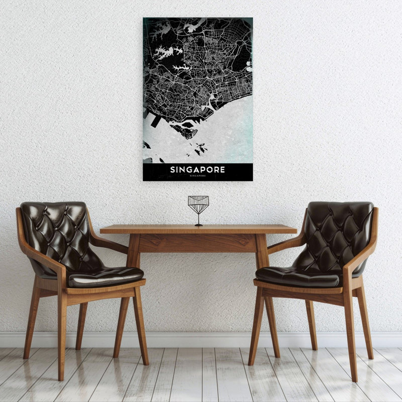 Modern Singapore City Map Abstract Contemporary Architecture City Wall Art Print 1 Piece Wrapped Canvas Wall Art