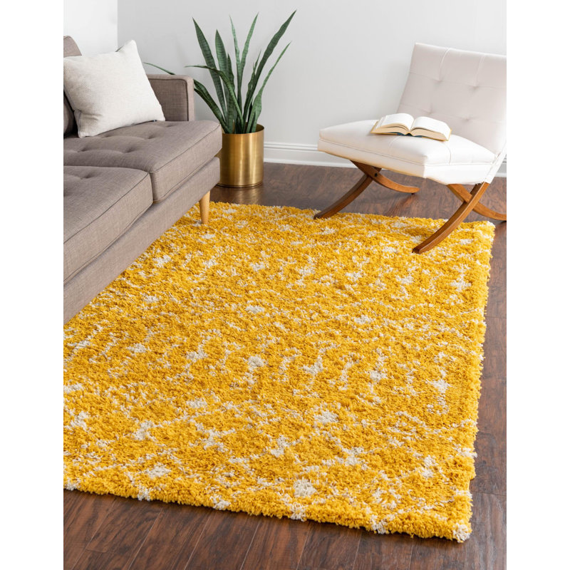 Tapis jaune à motif géométrique Griego, Rectangle 9 pi x 12 pi