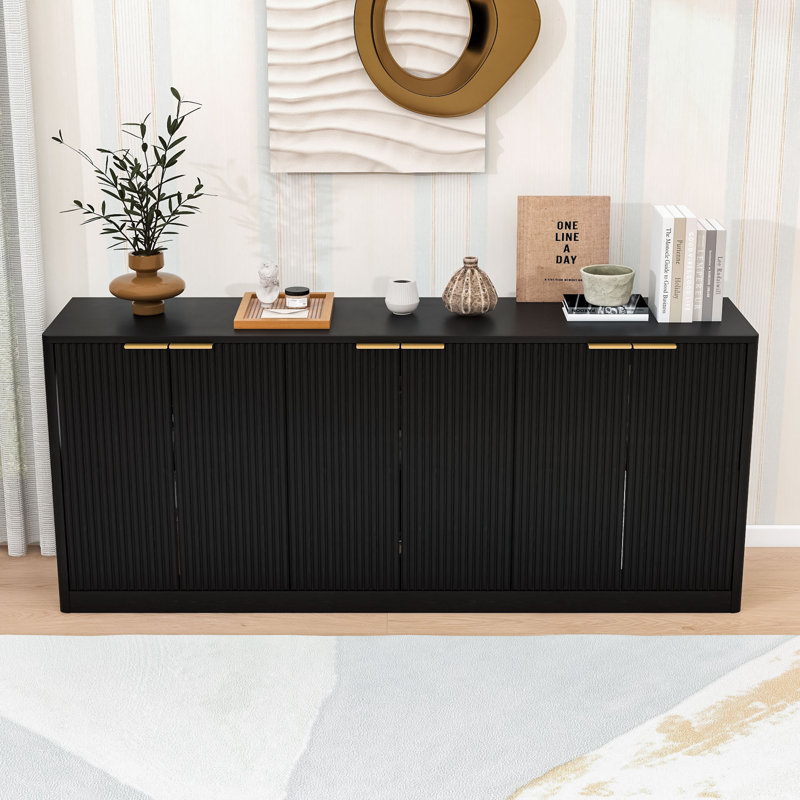 Stylish Wave Design Sideboard Buffet Cabinet with 6-Door Storage and Durable Construction, Black