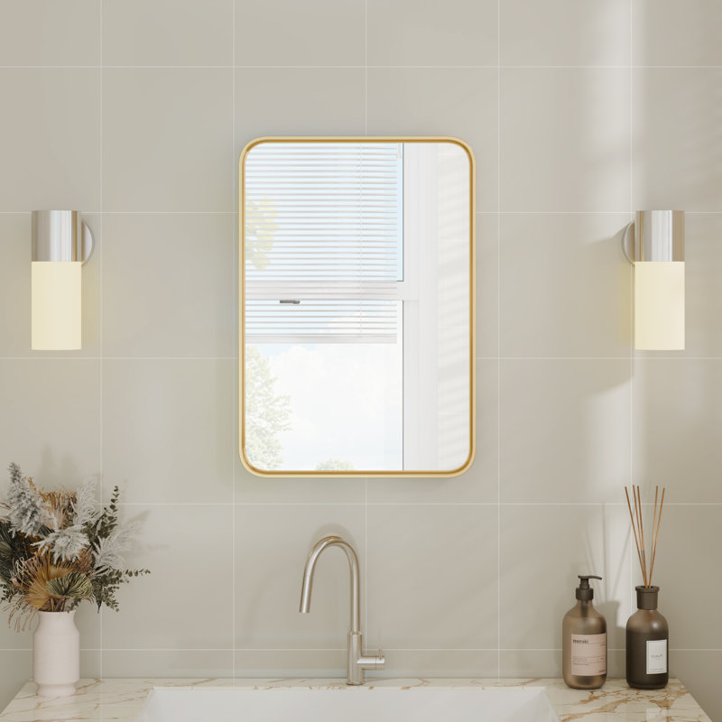 Aluminum Framed Rounded Rectangle Mirror, Wall Mounted Bathroom Vanity Mirror, Modern Horizontal/Vertical Entryway Wall Mirror