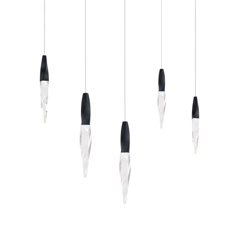 Kindjal 5 Light Crystal LED Multi-Light Pendant, Black
