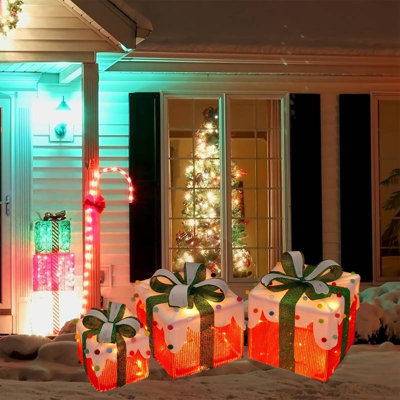 Set of 3 Christmas Lighted Gift Boxes LED Light up Decor Outdoor Light up Christmas Boxes Present Decorations Outdoor Yard 3AA without Battery