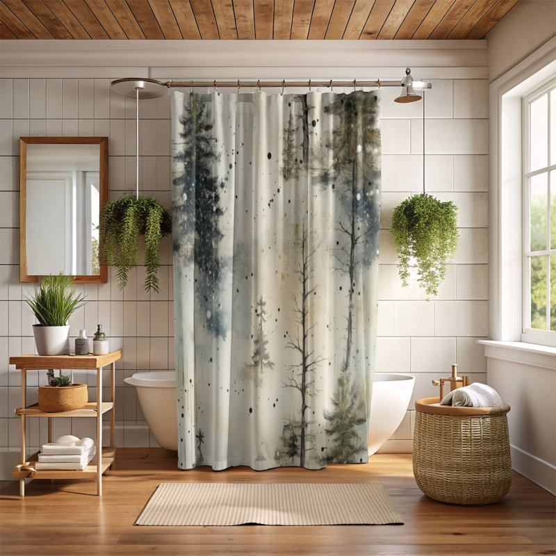 Rideau de douche enneigé - Arbres recouverts de neige, H 74 po x l 71 po