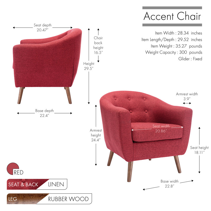 Amedee Upholstered Armchair, Red