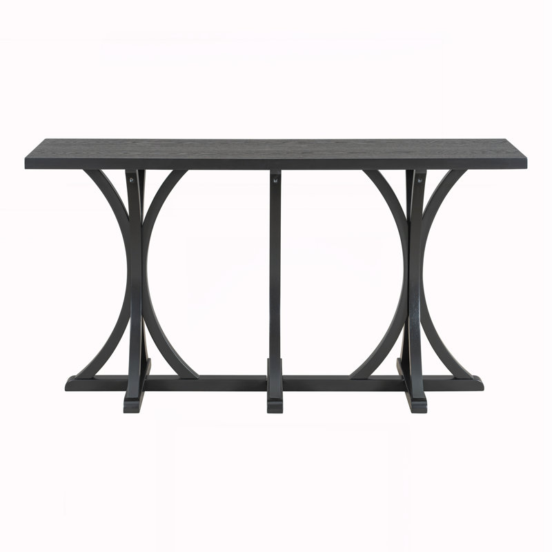 Farmhouse Entryway Table with Rubber Wood Slender Curved Legs, Black