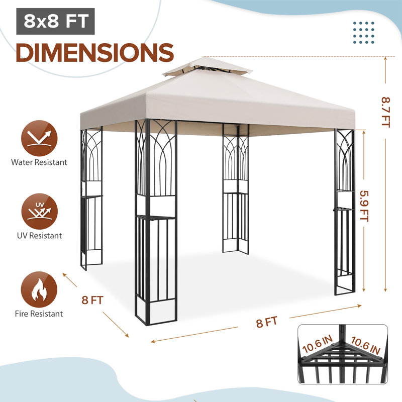 Beige Powder Coated Steel Patio Gazebo with Double Roof