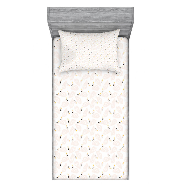 Swan Microfiber Patterned Sheet Set, Twin Sheet Set + Fitted Sheet + 1 Pillowcase