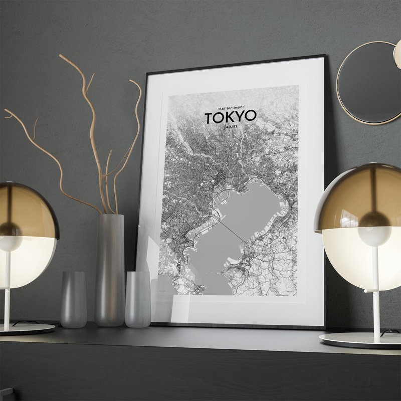 Tokyo City Map In Tones - No Frame Print, 17cm H x 11cm W x 0.05cm D