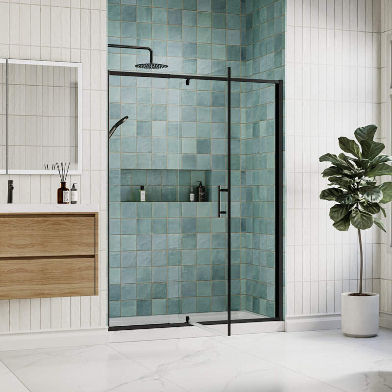 50" - 54" W x 71" H Pivot Swing Semi-Frameless Shower Door with 1/4" (6mm) Clear Tempered Glass, Matte Black