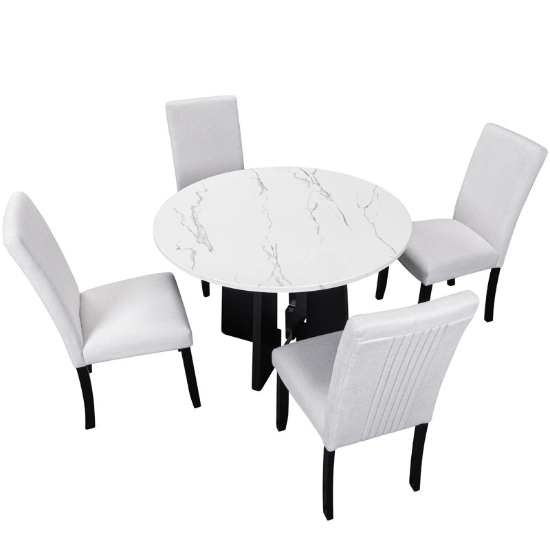 43-inch Round Dining Table And 4 Upholstered Chair . Build. Comfortable Chairs For Dining. Fits Living, Kitchen, Areas. Easy Assembly Construction. Seating. For Leisure Time. Simple
