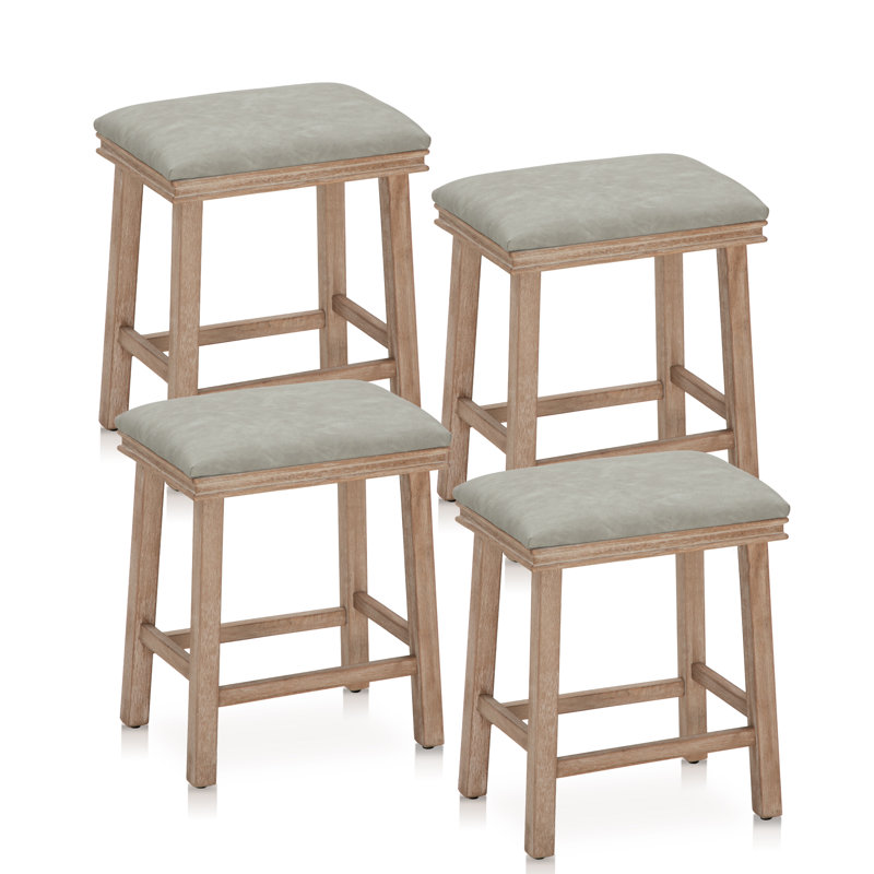 Tabouret de comptoir de cuisine sans dossier 24 po avec rembourrage en éponge (ensemble de 4), Brown, Gris