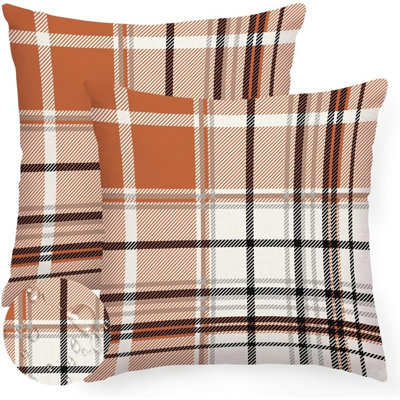 Rust Buffalo Plaid Fall Throw Pillow Covers, Set of 2 Waterproof Decorative Cushion Cases for Thanksgiving Autumn Farmhouse Home Décor, Sofa, Couch & Patio