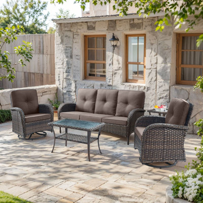 Aristil 5-Person PE Wicker Outdoor Patio Conversation Set With Cushions And Coffee Table