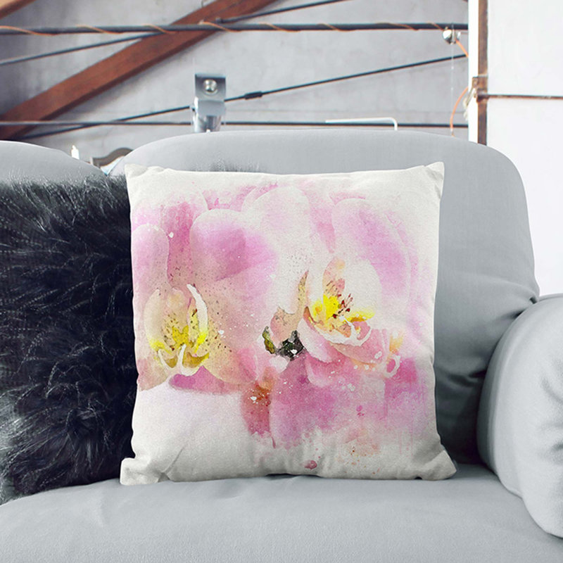 Pink Orchid Flower Cushion with Filling, White, 40cm H x 40cm W x 15cm D