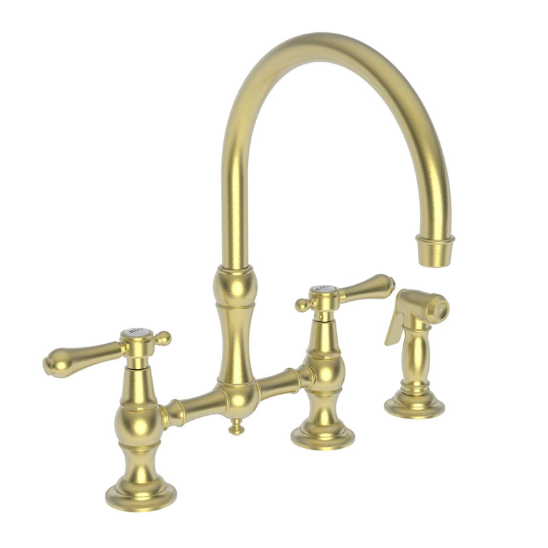 Chesterfield Kitchen Bridge Faucet with Side Spray, Satin Brass (PVD)