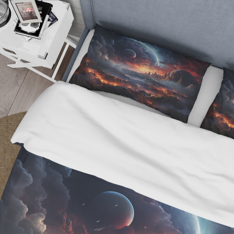Ensemble de housse de couette orange et noir en microfibre / polyester Space Dreams II