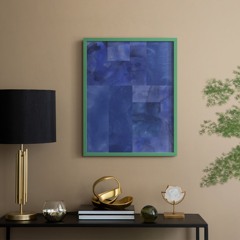 «Blue Puzzle I», reproduction encadrée - bois massif, H 21 po x l 17 po, Cadre vert
