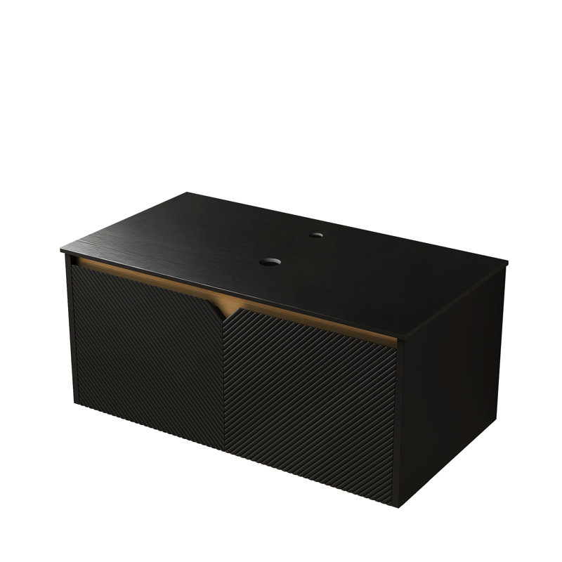 Armoire de salle de bain murale en contreplaqué noir 36 po avec dessus en pierre frittée, sans lavabo, robinet, mécanisme de fermeture en douceur