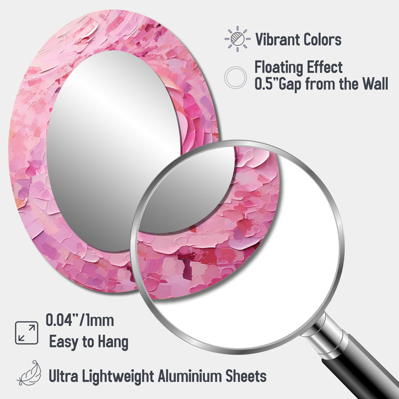 Pink Radiant Revolution Spiral - Grand miroir mural ovale sur métal, 40 po x 30 po