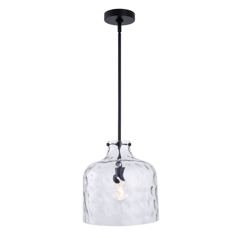 Adlan Farmhouse 1-Light Textured Glass Nickel Pendant Light, Matte Black