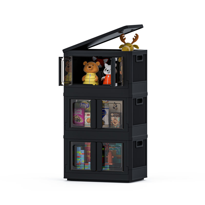 8.4Gal Foldable Plastic Storage Bins with Lids and Wheels, Black