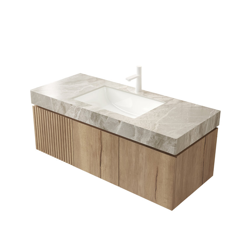 48 Inch Light Gray Sintered Stone Countertop With Undermount Ceramic Basin And Pre-Drilled Faucet Hole (No Cabinet Or Faucet Included) | Gift Idea