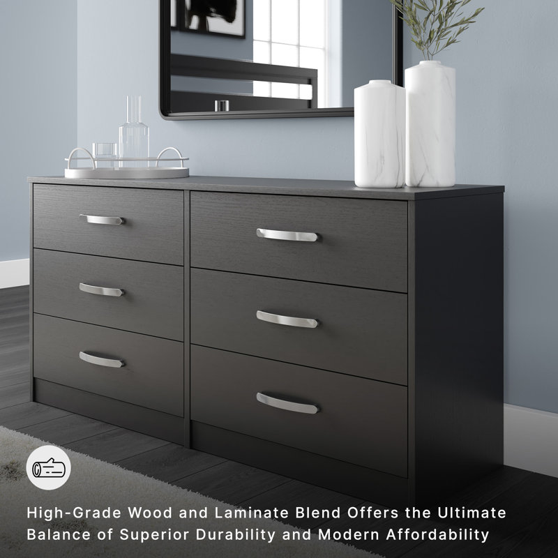 Dymone 6 - Drawer Dresser, Black, 28.82" H x 59.02" W x 18.74" D