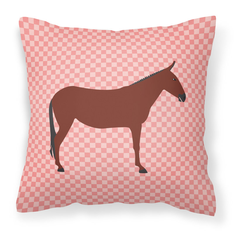 Coussin décoratif extérieur cheval donkey check, Rose, 18 po x 18 po