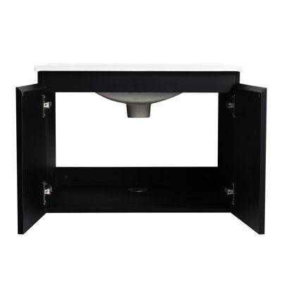 24'' Bathroom Vanity With Two-Door Cabinet & Smooth Ceramic Sink Soft-Close Hinges - Reliable Choice