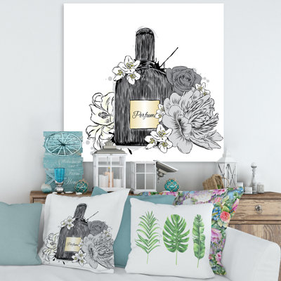 «Perfume Bottle and Bouquet of Flowers III», peinture sur toile