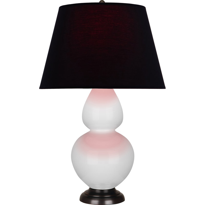 Lampe de table double gourde en céramique, Noir / Rouge, Marguerite émaillée / bronze, Bronze