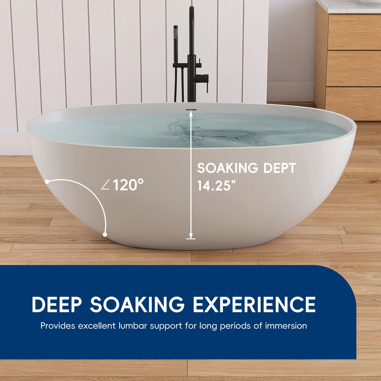 Forma 61'' Freestanding Tub Solid Surface Stone Resin Free Standing Soaking Bathtub, Light Gray