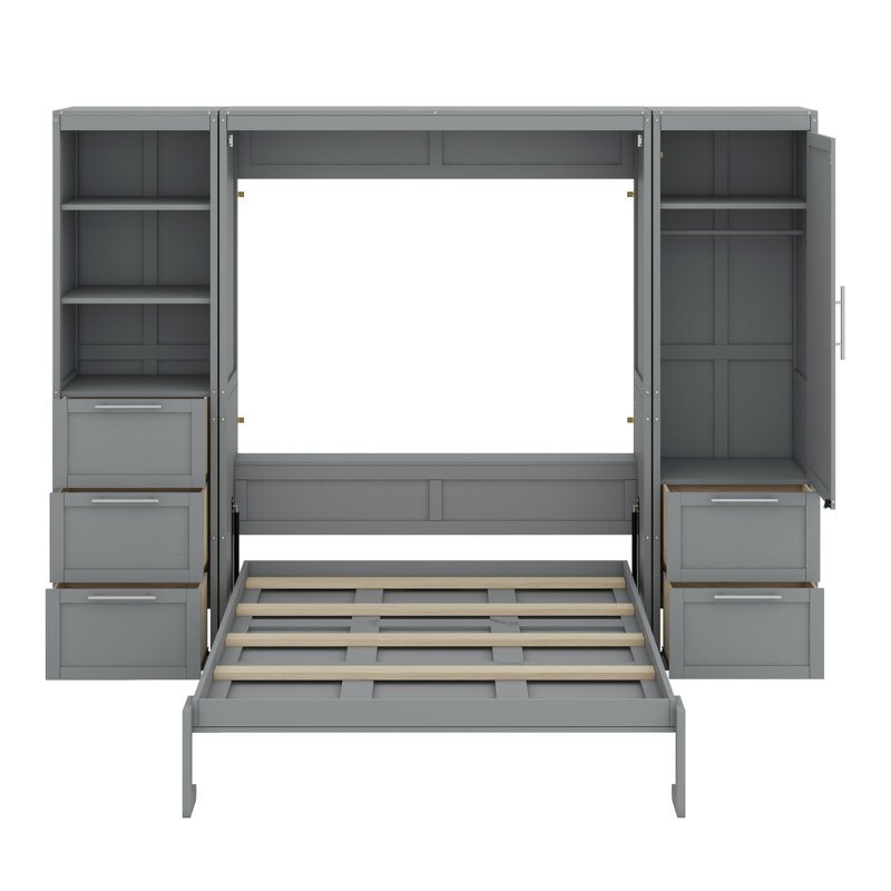 Lit escamotable Murphy avec placard, tiroirs et tablettes, Gris