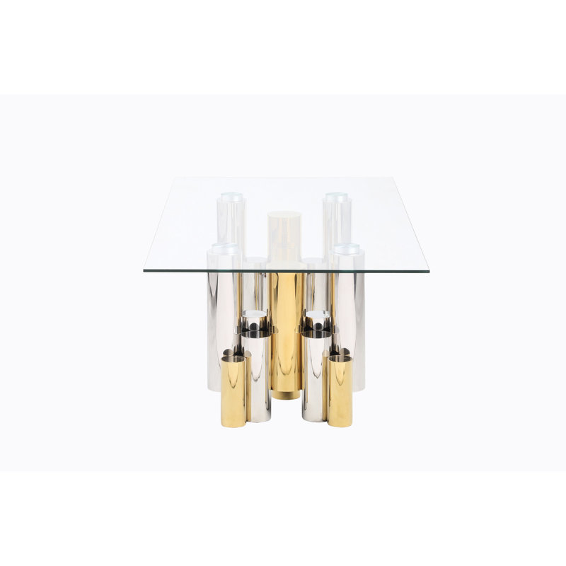 Table rectangulaire 48 po en acier inoxydable avec verre transparent - café moderne pour salle de conférence, poli doré trempé