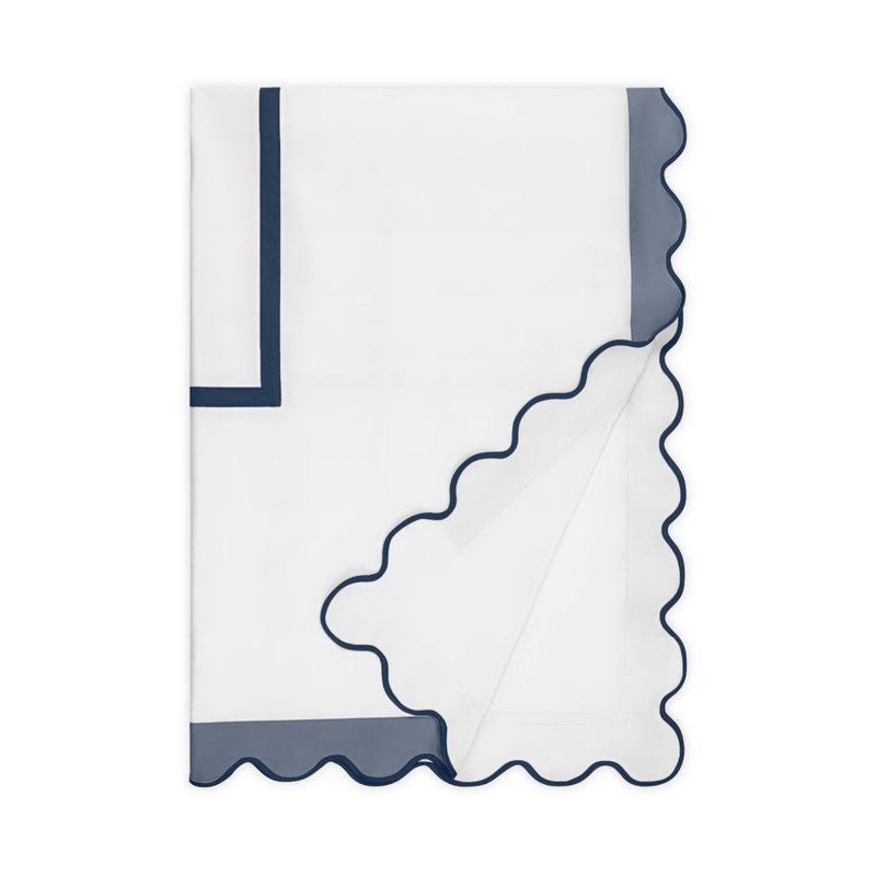 Portofino Standard Cotton Duvet Cover, California King Duvet Cover, White/Stone Blue/Navy Blue