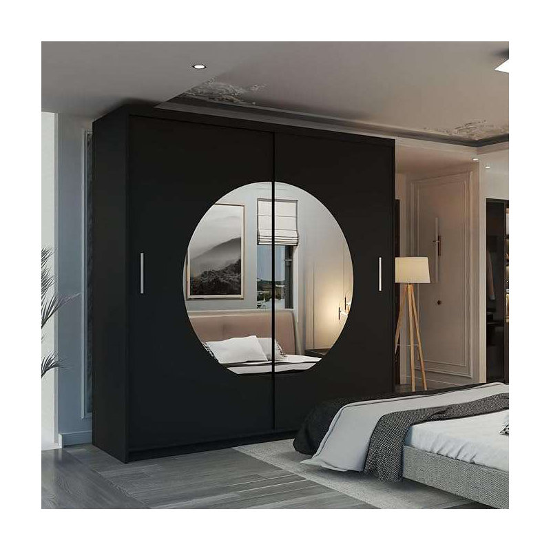 Laminate Wardrobe, Black, 217cm H x 150cm W x 62cm D