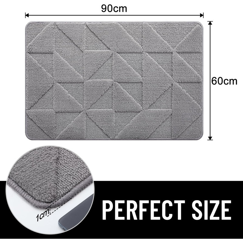 Door Mats Indoor, Machine Washable, 60 cm W x 90 cm L, Grey