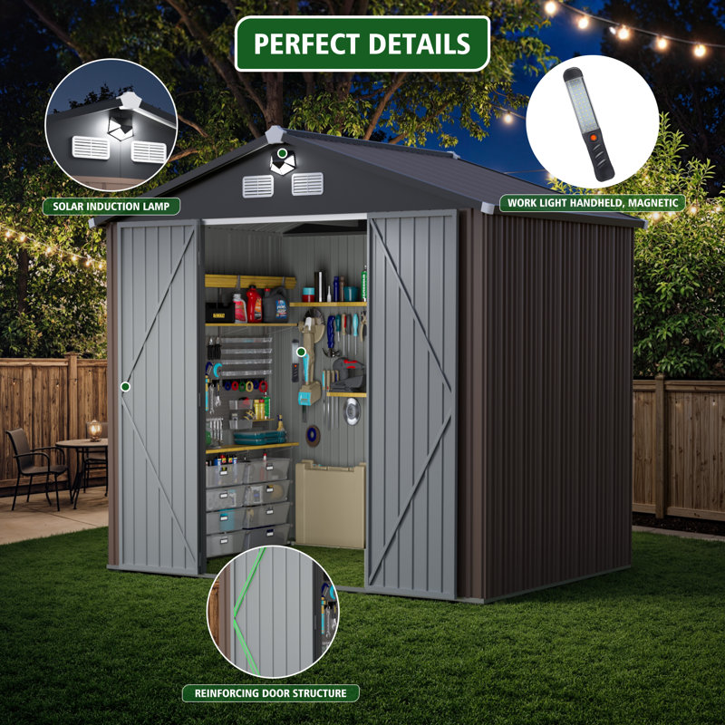 10 ft. W x 8 ft. D Outdoor Metal Tool Storage Shed with Led Light & Air Vents, 85.31" H x 95.51" W x 116.3" D