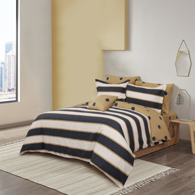 Ensemble de housse de couette réversible en coton standard gris / ivoire / or 4 pièces Aiona