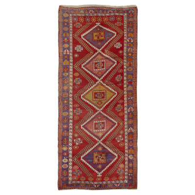 Red Vintage Traditional Turkish Wool Rug - 4'2"" x 9'10""